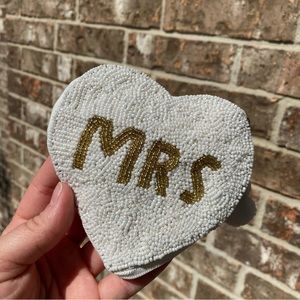 Heart Shape MRS. Beaded Pouch White Gold